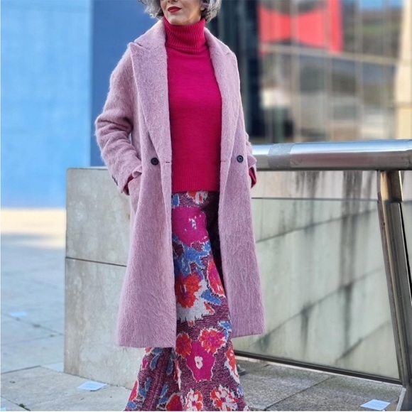 ZARA LIMITED EDITION BLOGGER FAVE Fuzzy Pink Wool Coat Alpaca Wool Trench Coat - Picture 12 of 16